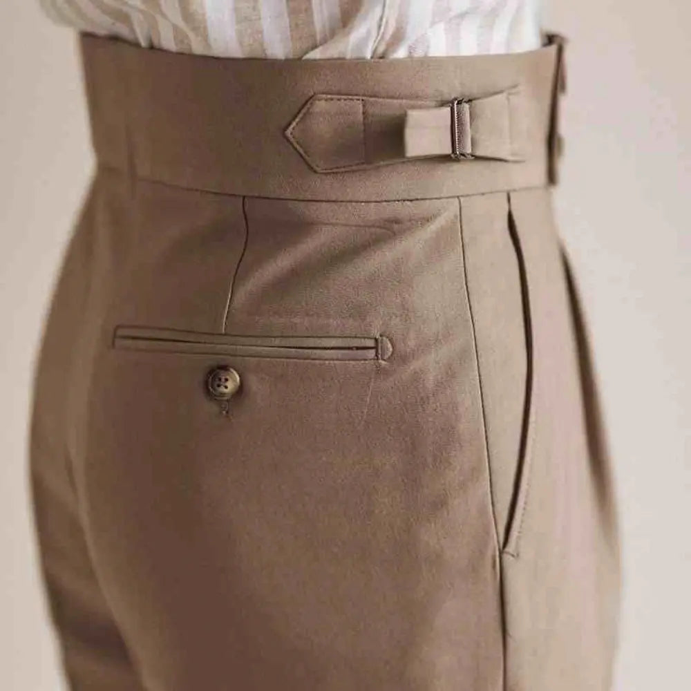 High Waist Paris Button Trousers – Khaki | Daily Business Wear | Straight Leg Trousers