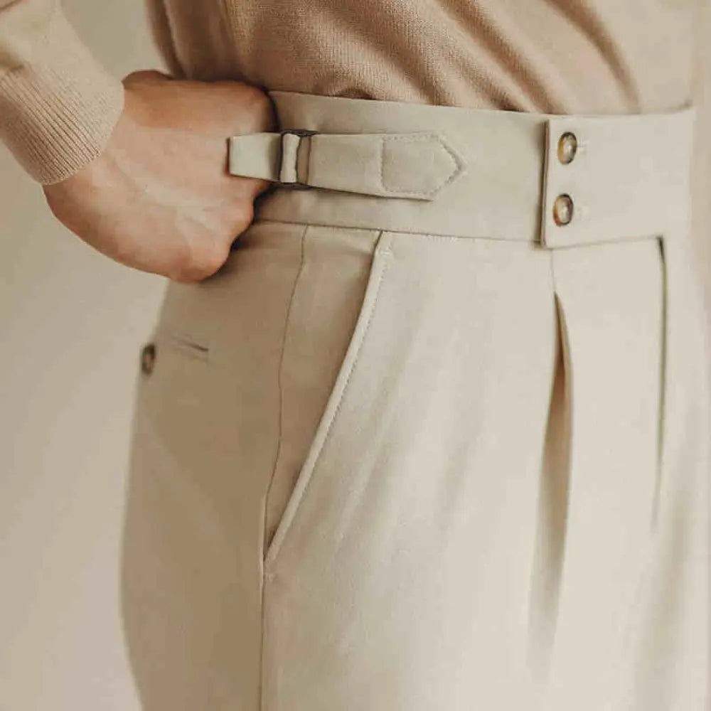 High Waist Paris Button Trousers – Khaki | Daily Business Wear | Straight Leg Trousers