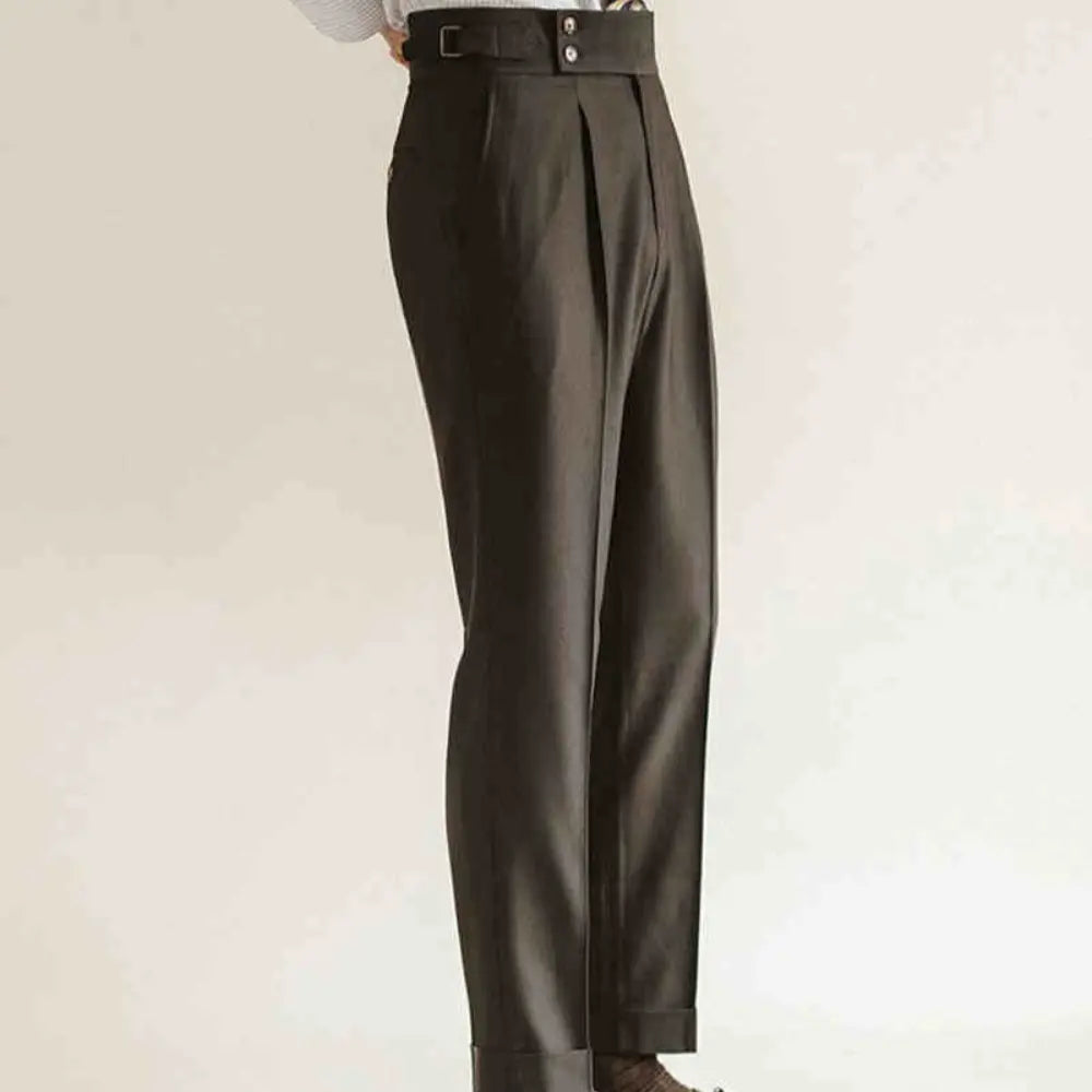 High Waist Paris Button Trousers – Khaki | Daily Business Wear | Straight Leg Trousers