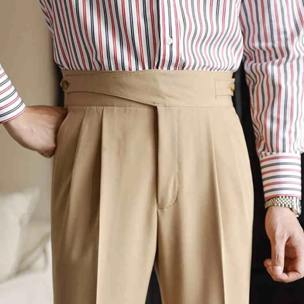 High Waist Paris Button Trousers – Khaki | Daily Business Wear | Straight Leg Trousers