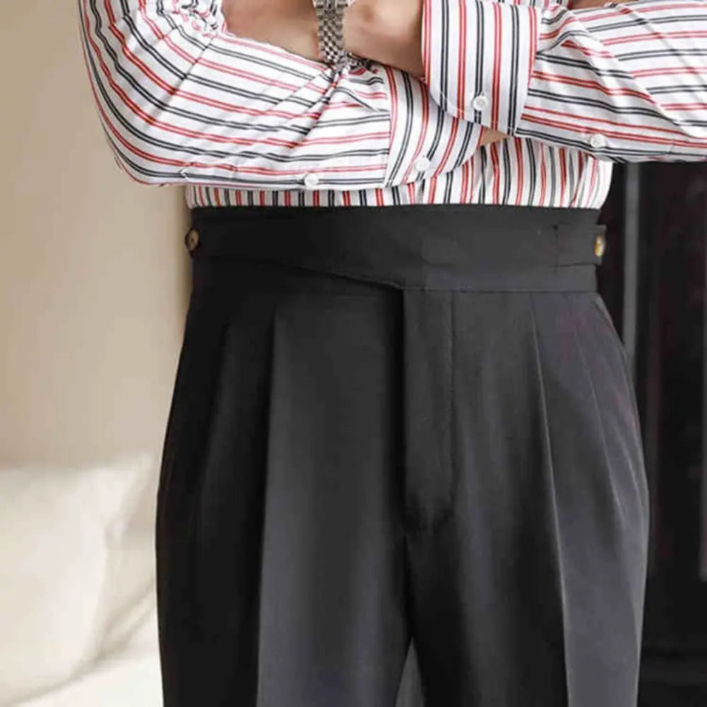 High Waist Paris Button Trousers – Khaki | Daily Business Wear | Straight Leg Trousers