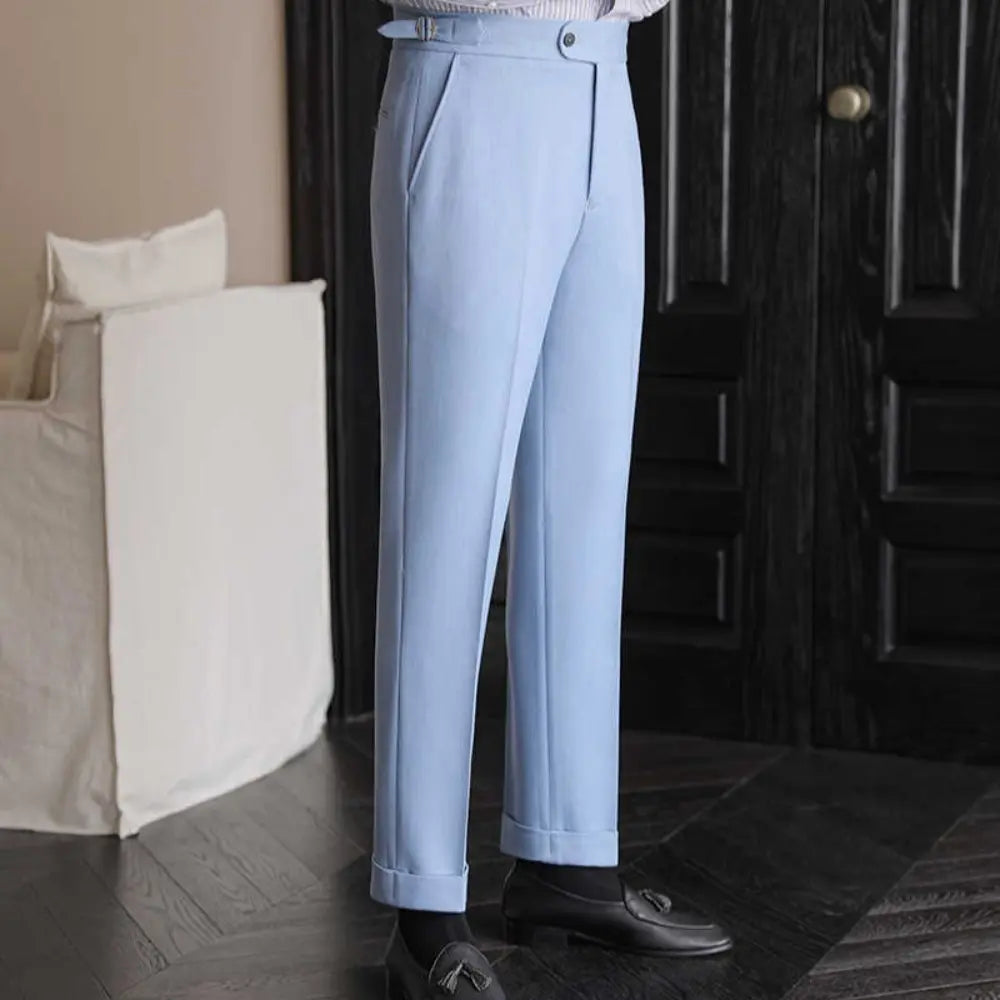 Straight High Waisted Pants – Sky Blue | Non-Iron | Naples Elegance