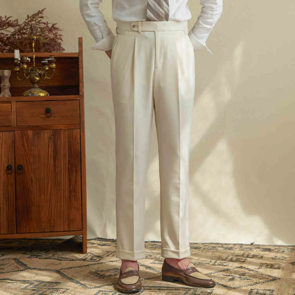 Relaxed Fit Linen Pants – Apricot/Grey Blue | Summer Casual | Old Money Breathability
