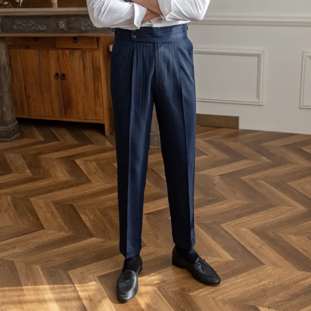High Waisted Striped High Waisted Pants Men – Navy Blue | Daily Comfort | Non-Iron Finish