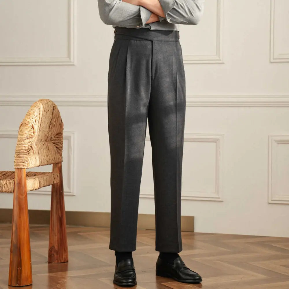 Regular Fit Suit Pants – Washed Black | Korean Style | 3D Cut Draped Elegance