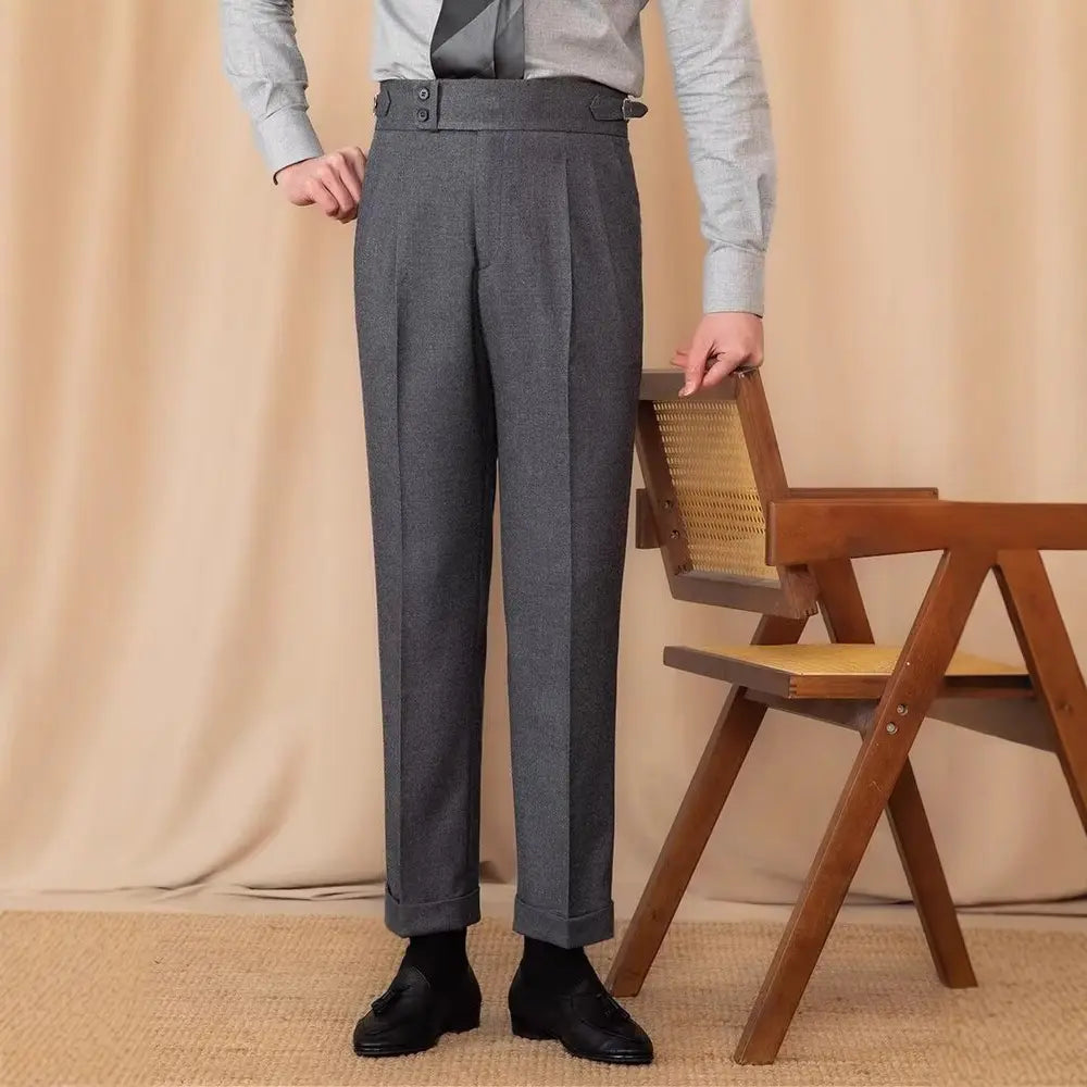 Slim Fit Buckle Suit Pants – Black, Gray, Brown, Khaki | Leisure Officewear | Old Money Menswear
