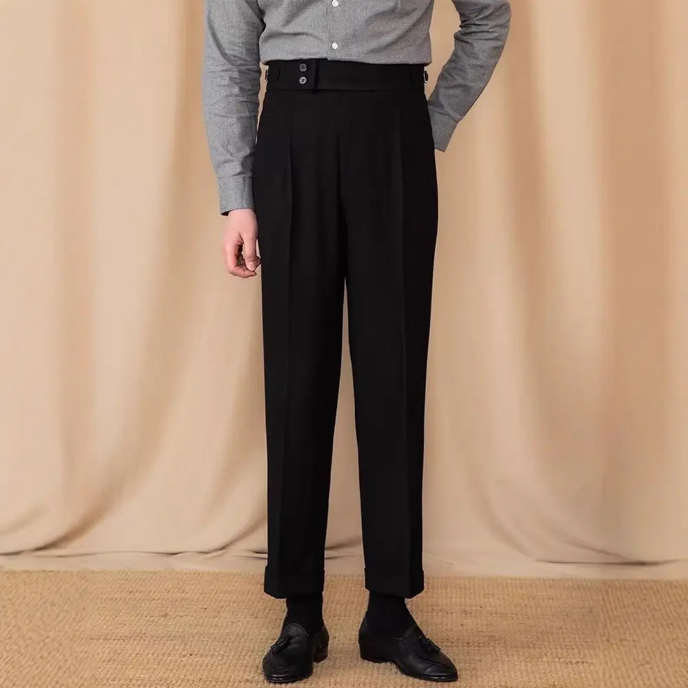 Slim Fit Buckle Suit Pants – Black, Gray, Brown, Khaki | Leisure Officewear | Old Money Menswear