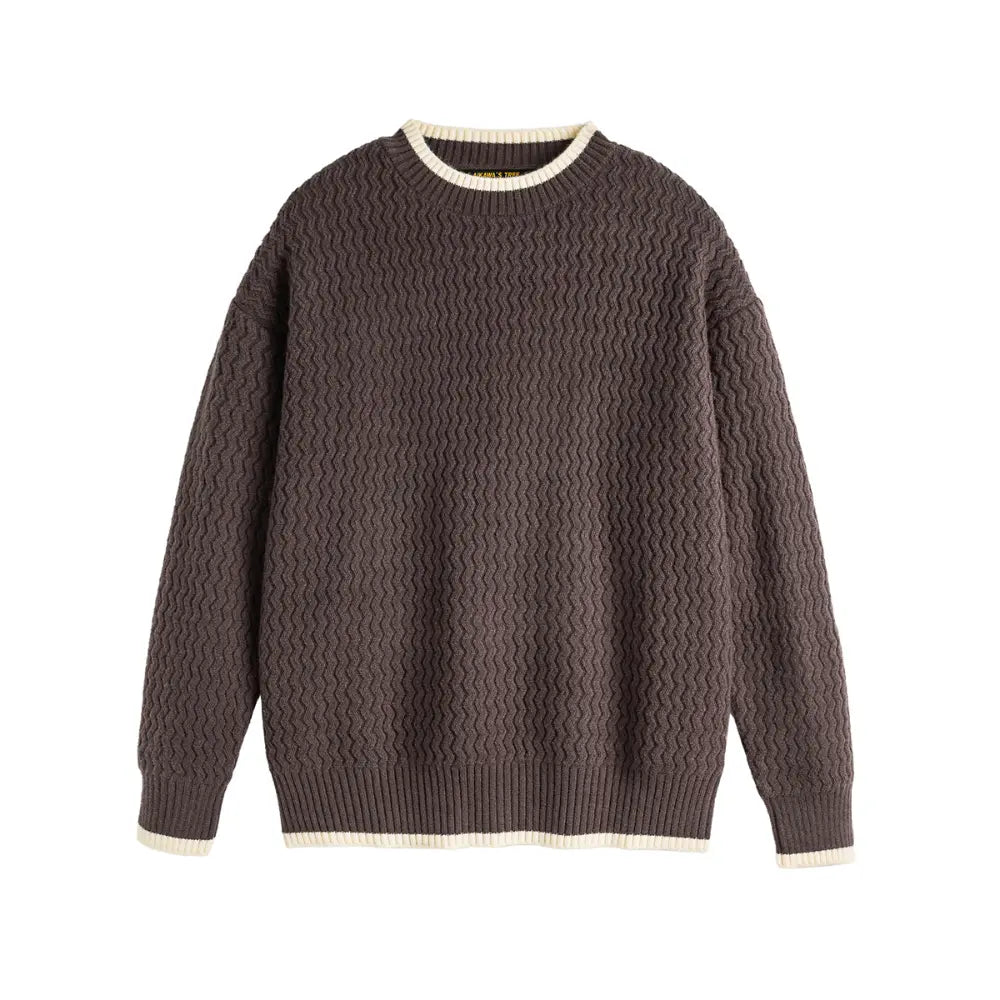 Color-block Crew Neck Sweater Men's Knitted Shirt Top – Grey, Beige & Wine Red | Leisurewear | Retro Style