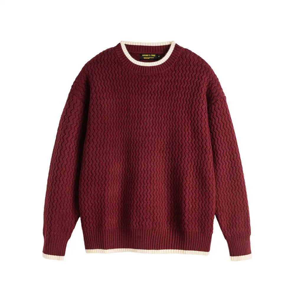 Color-block Crew Neck Sweater Men's Knitted Shirt Top – Grey, Beige & Wine Red | Leisurewear | Retro Style