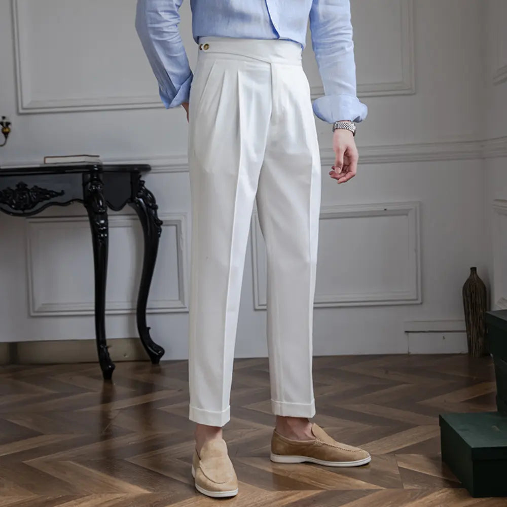 Straight-Leg High Waist Pants – Khaki | Non-Iron Finish | Italian Style