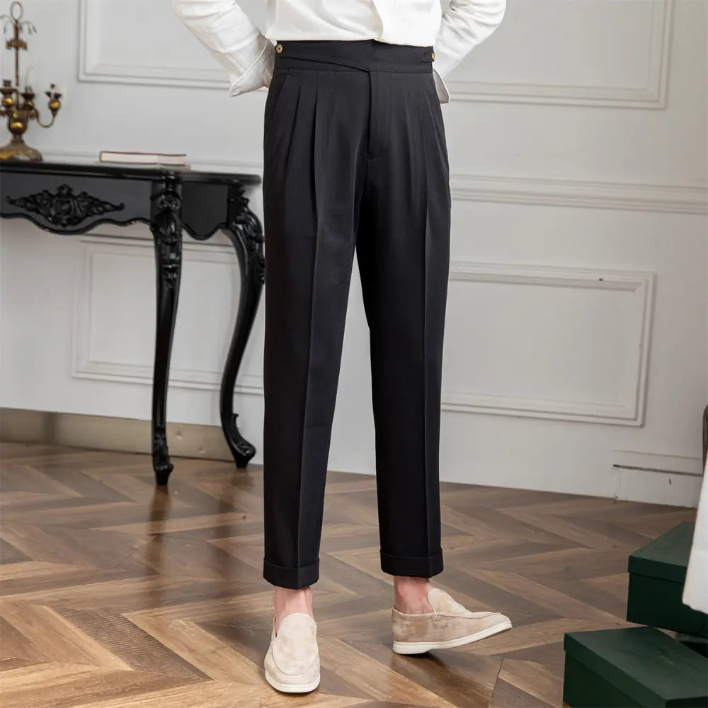 Straight-Leg High Waist Pants – Khaki | Non-Iron Finish | Italian Style
