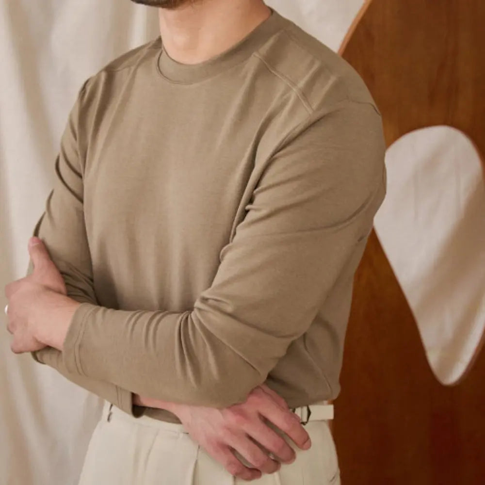 Regular Fit Solid Long Sleeve Sweater – Camel | Daily Smartwear | Minimalist Knitwear