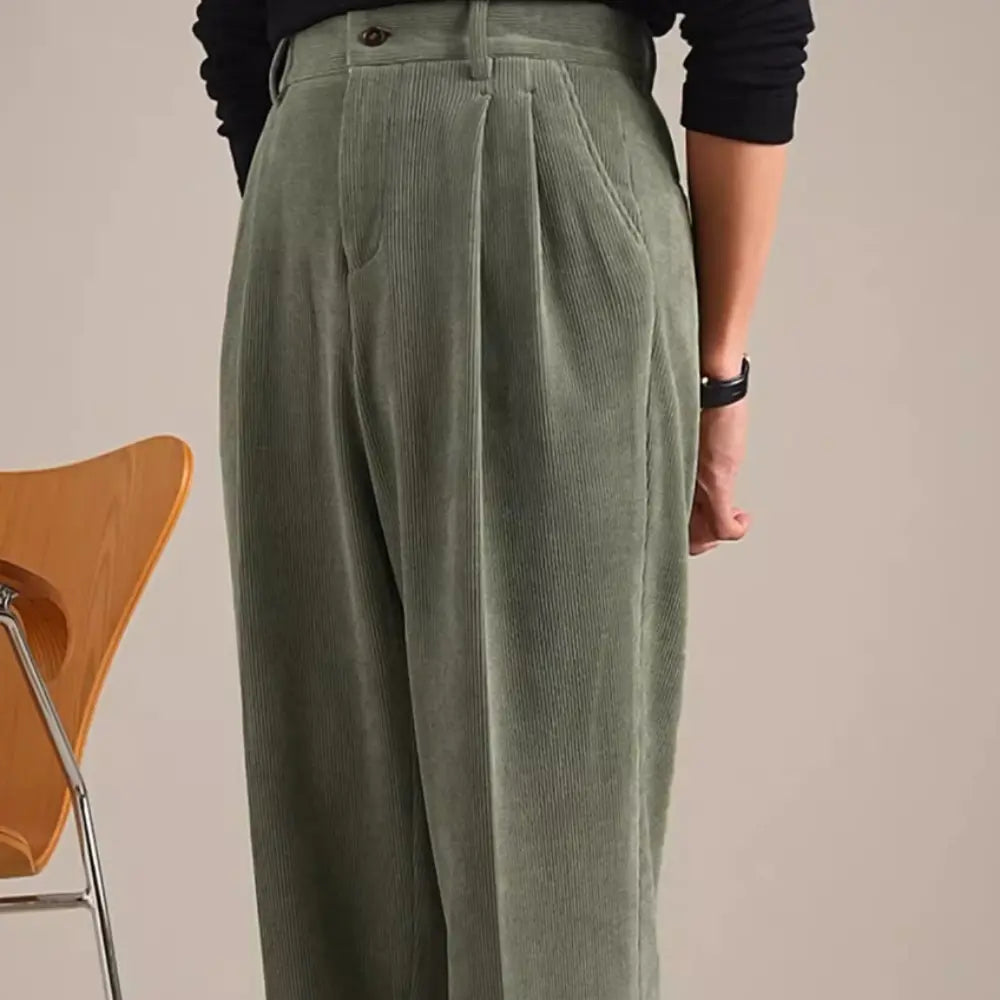 High Waist Retro Pleated Trousers – Brown/Green/Black | Casual Cool | Corduroy Menswear