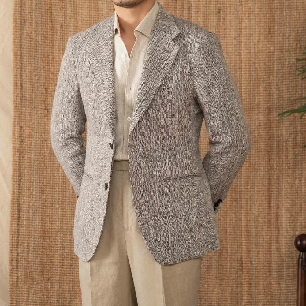 Tailored Herringbone Suit Jacket – Black or Brown | Business Casual | Old Money Texture
