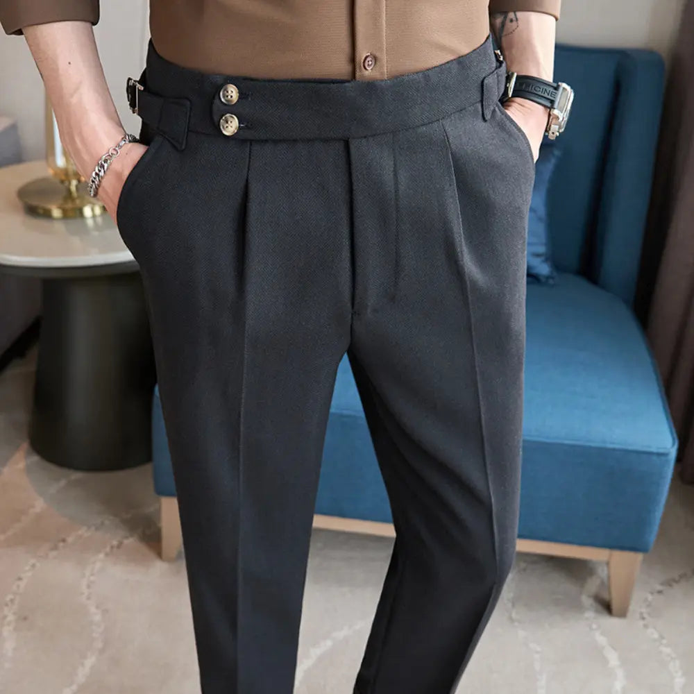 Cotton And Linen Texture Fabric Casual Suit Pants – Black, Brown, Green, Apricot | Leisure Refined | Old Money Menswear