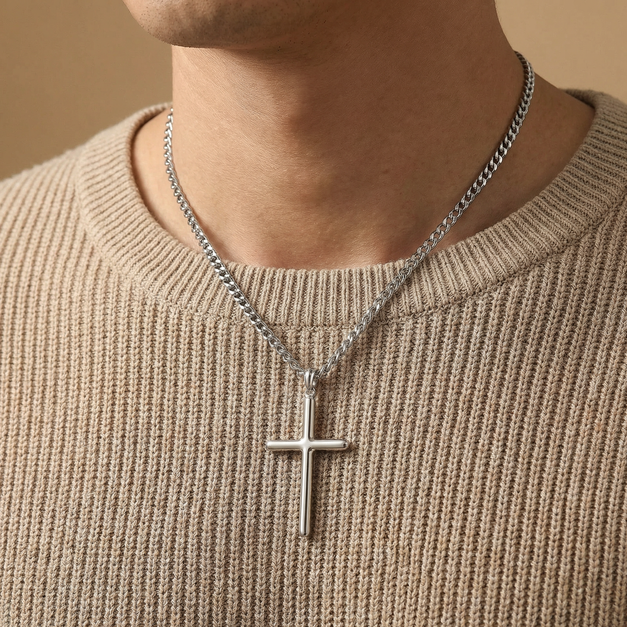 European and American cross-border titanium steel glossy cross pendant necklace high-quality men's positive and negative chain stainless steel necklace wholesale Montrel Frames