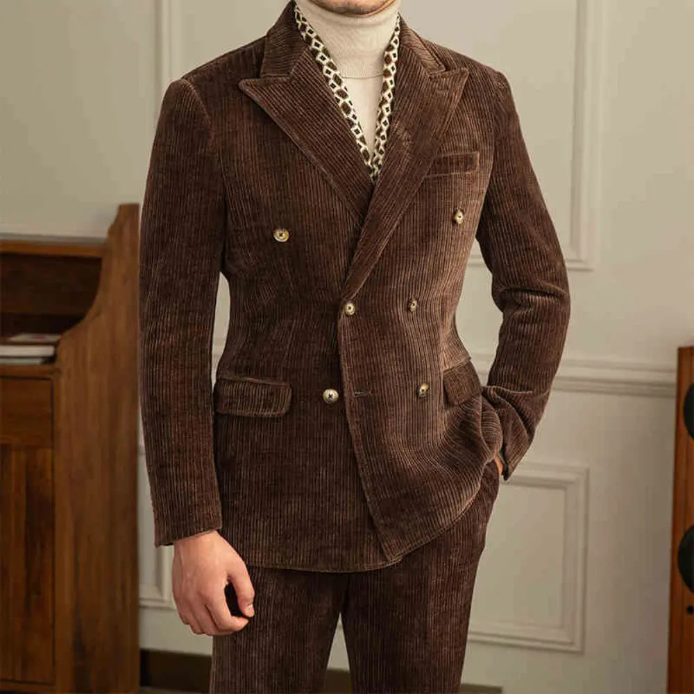 Tailored Mens Double Breasted Suit – Solid Brown | Autumn Layers | Old Money Aesthetic