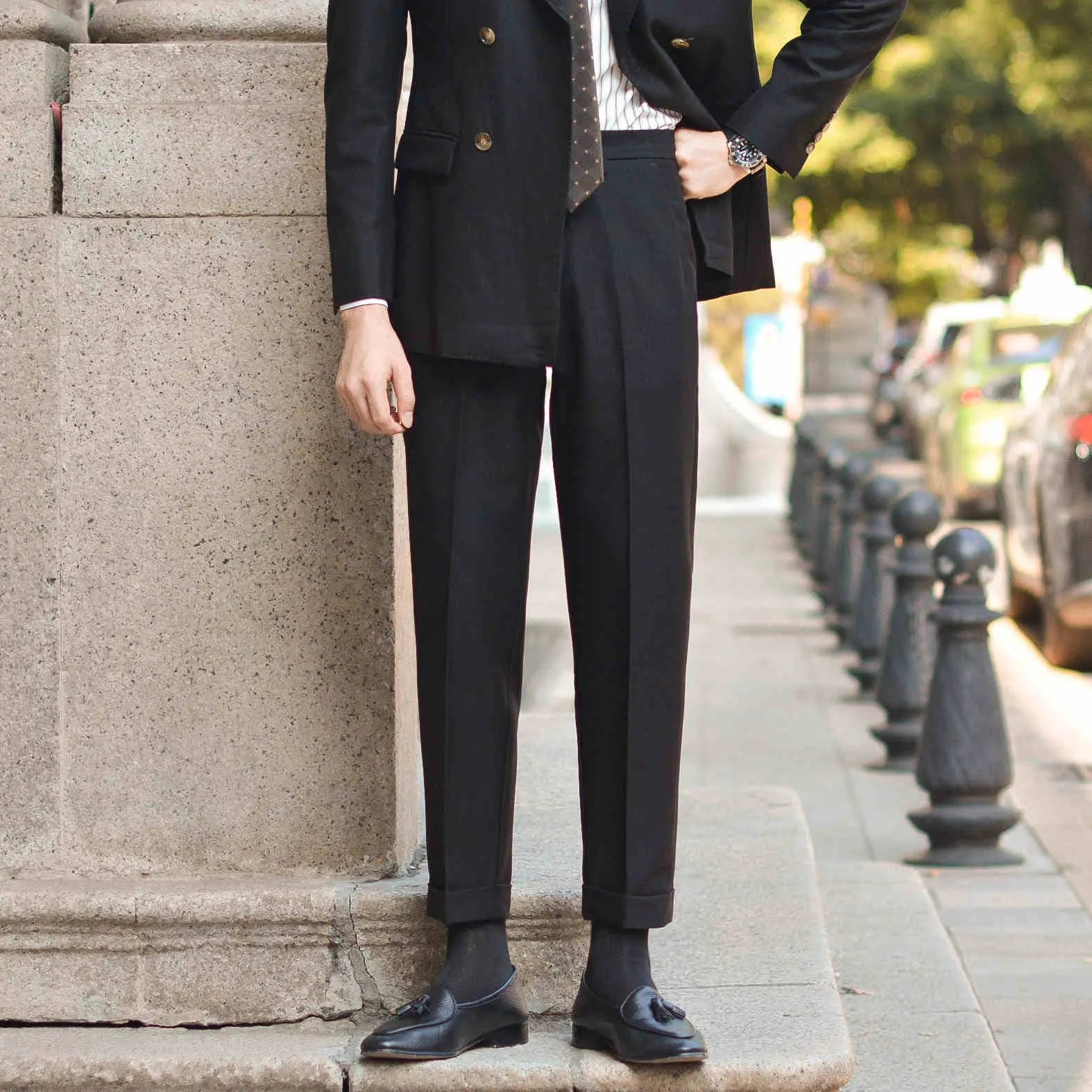 Slim Fit Suit Pants – Camel, Black, White, Dark Green| Winter Business Wear | Draping Elegance