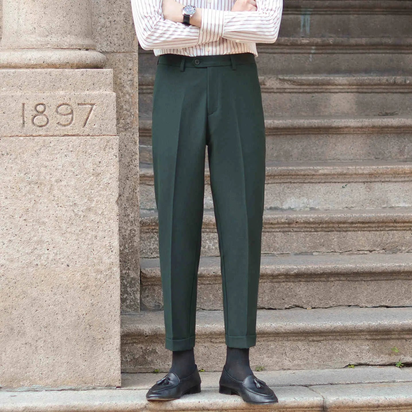 Slim Fit Suit Pants – Camel, Black, White, Dark Green| Winter Business Wear | Draping Elegance