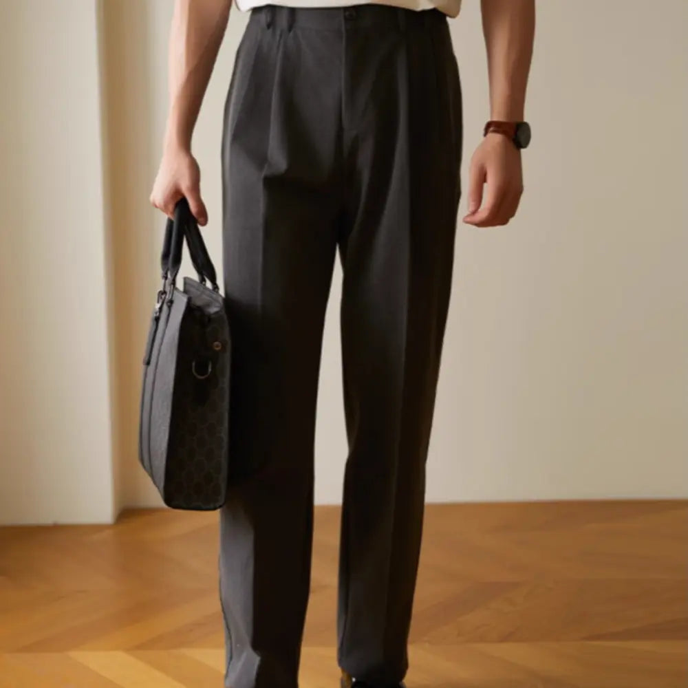 Elastic Straight Business Trousers – Black & Grey | All-Day Comfort | Draped Fit Menswear
