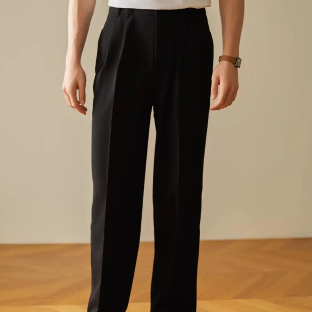 Elastic Straight Business Trousers – Black & Grey | All-Day Comfort | Draped Fit Menswear