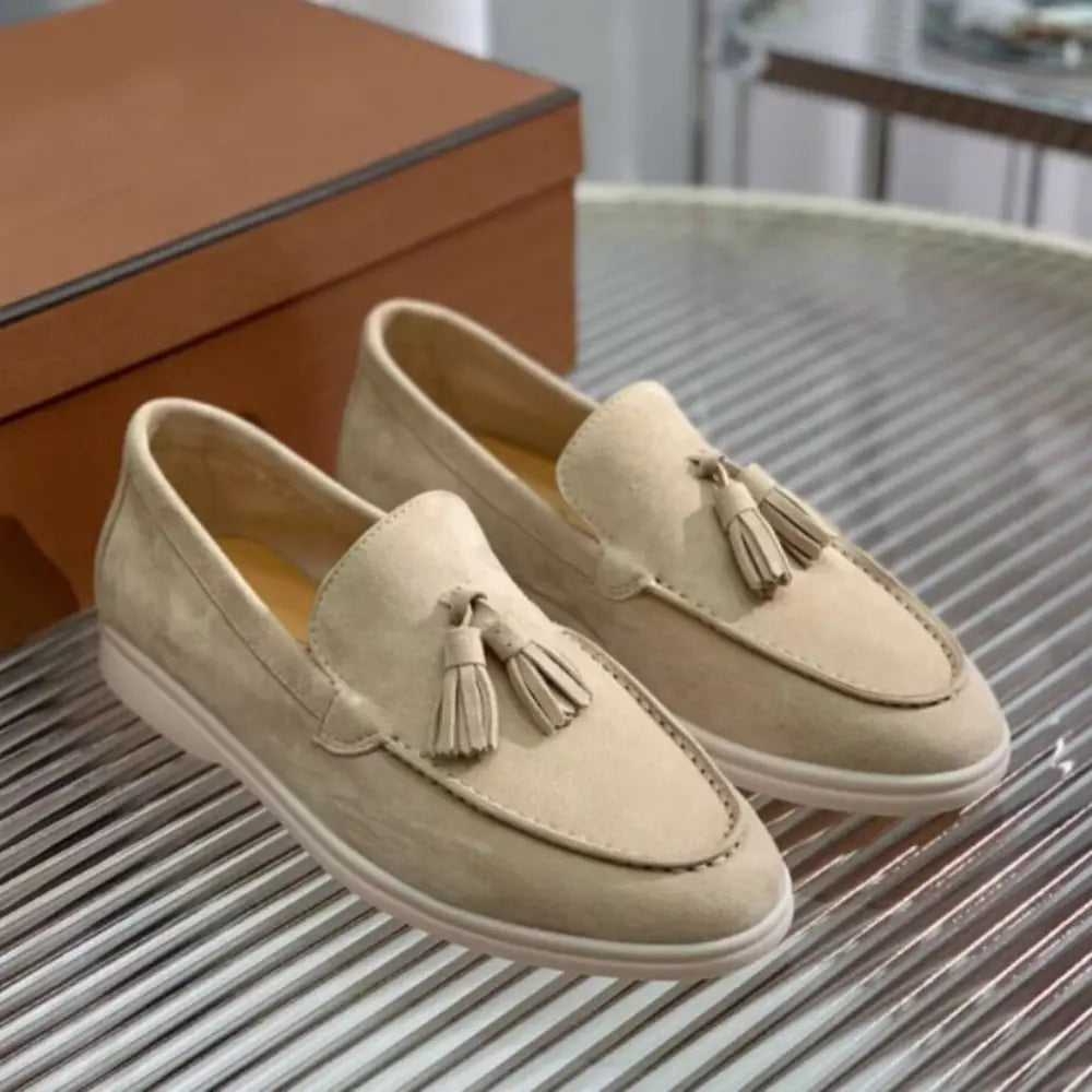 Slim Fit Suede Tassel Loafers – Brown | Casual Chic | Vintage-Inspired Elegance
