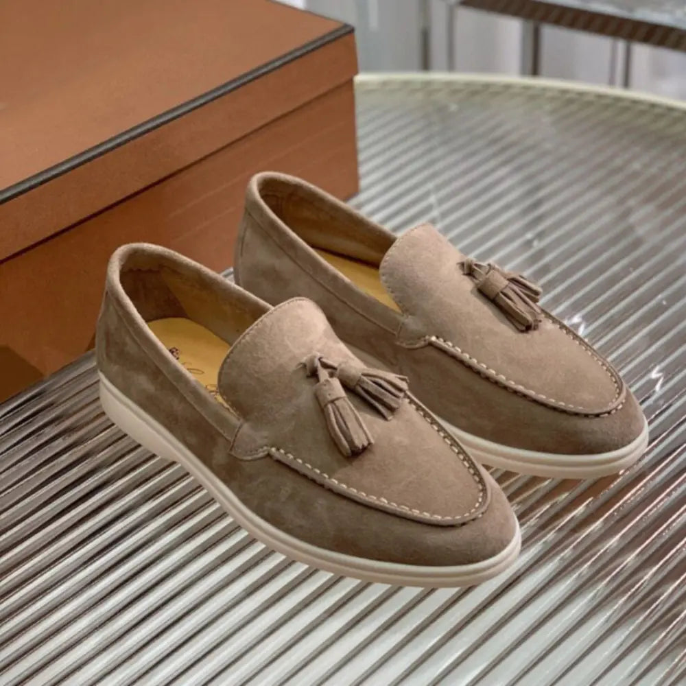Slim Fit Suede Tassel Loafers – Brown | Casual Chic | Vintage-Inspired Elegance
