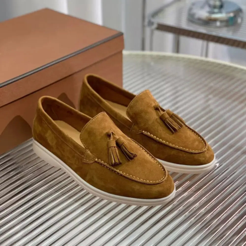 Slim Fit Suede Tassel Loafers – Brown | Casual Chic | Vintage-Inspired Elegance