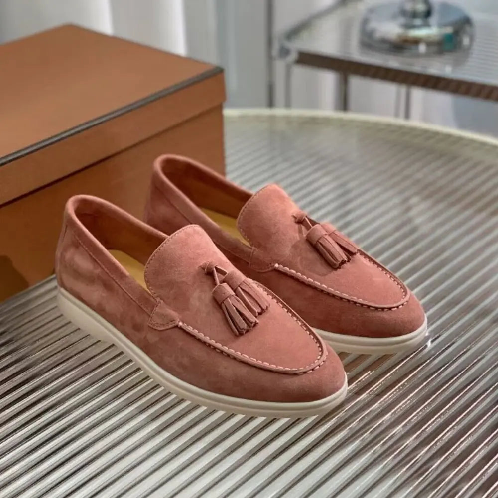 Slim Fit Suede Tassel Loafers – Brown | Casual Chic | Vintage-Inspired Elegance