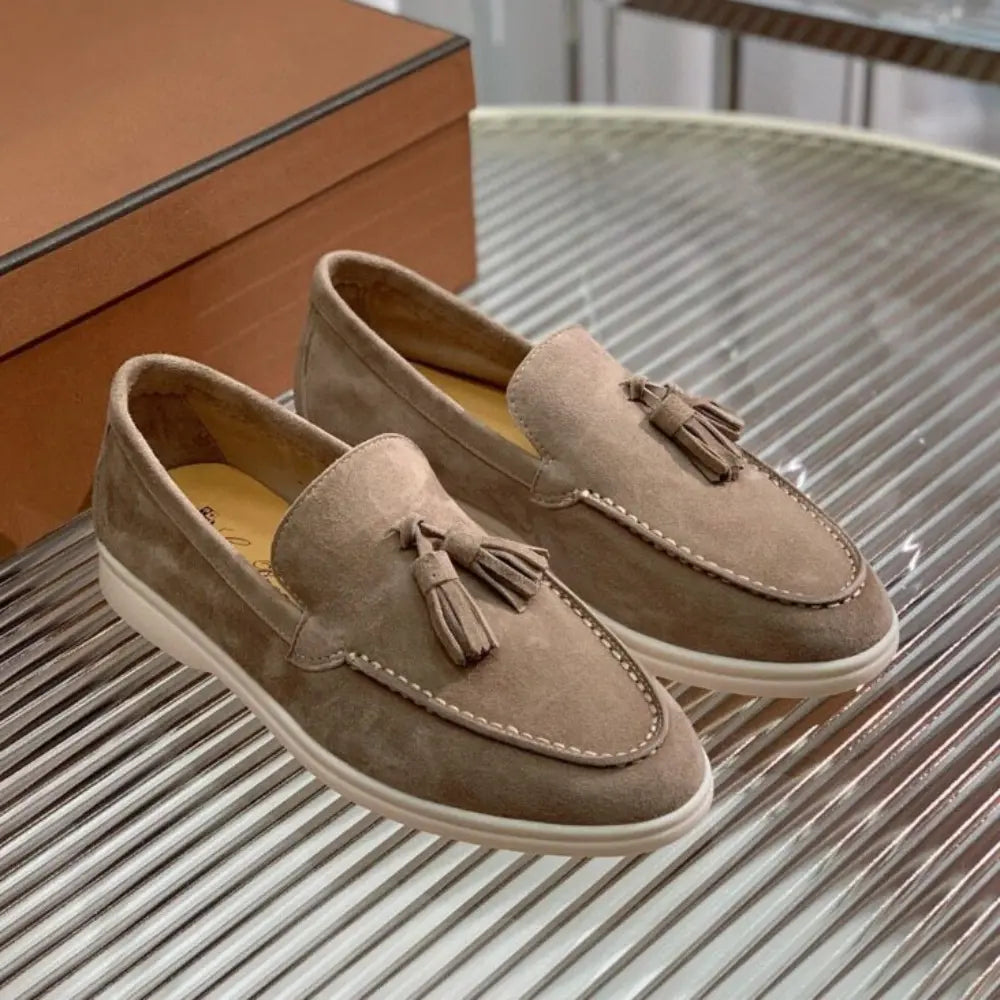Slim Fit Suede Tassel Loafers – Brown | Casual Chic | Vintage-Inspired Elegance