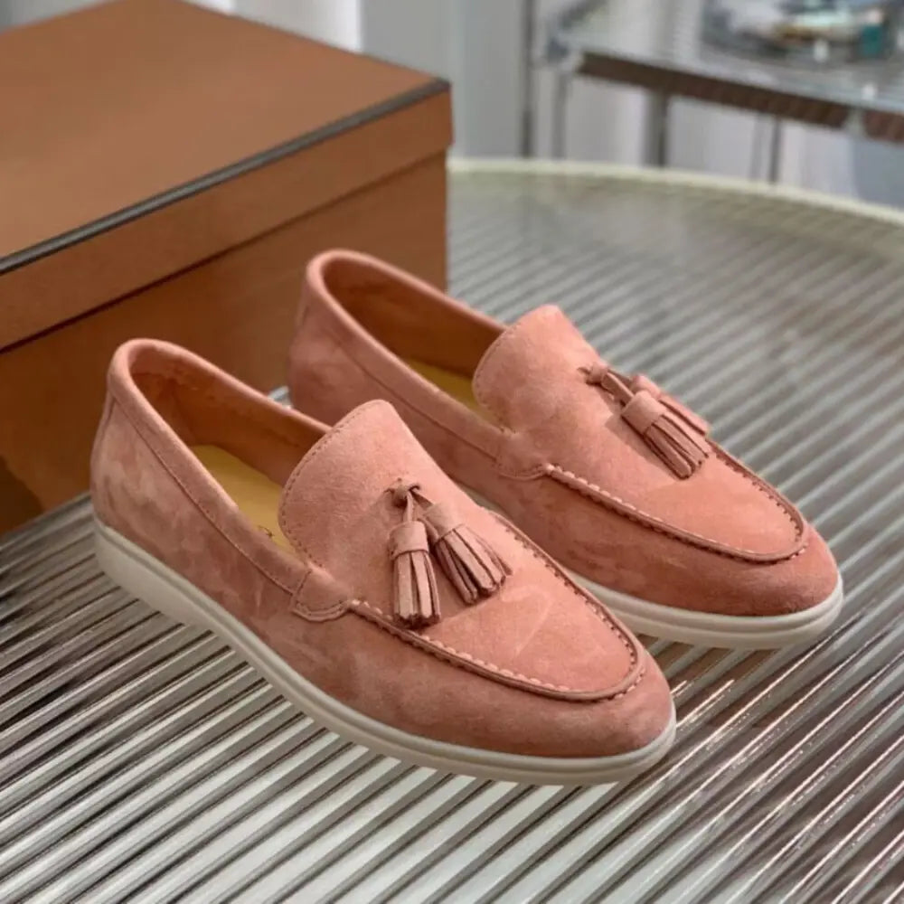 Slim Fit Suede Tassel Loafers – Brown | Casual Chic | Vintage-Inspired Elegance
