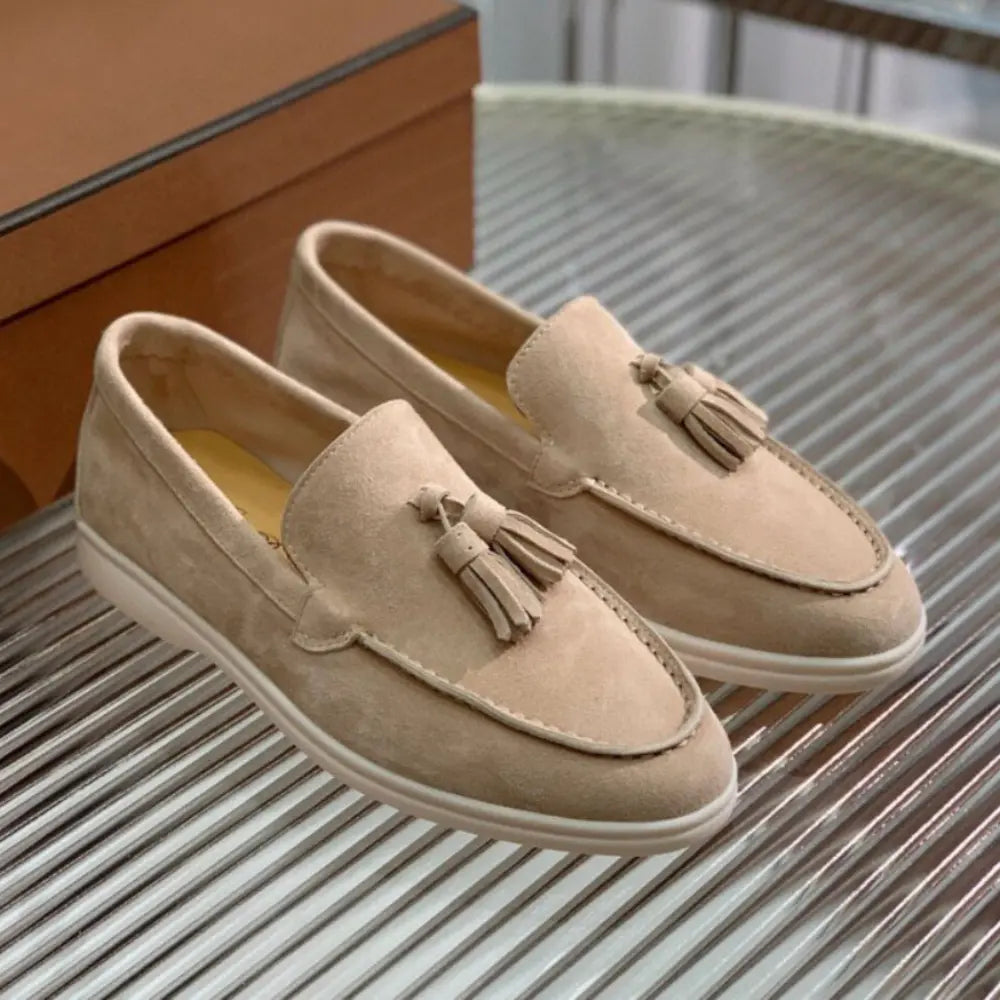Slim Fit Suede Tassel Loafers – Brown | Casual Chic | Vintage-Inspired Elegance