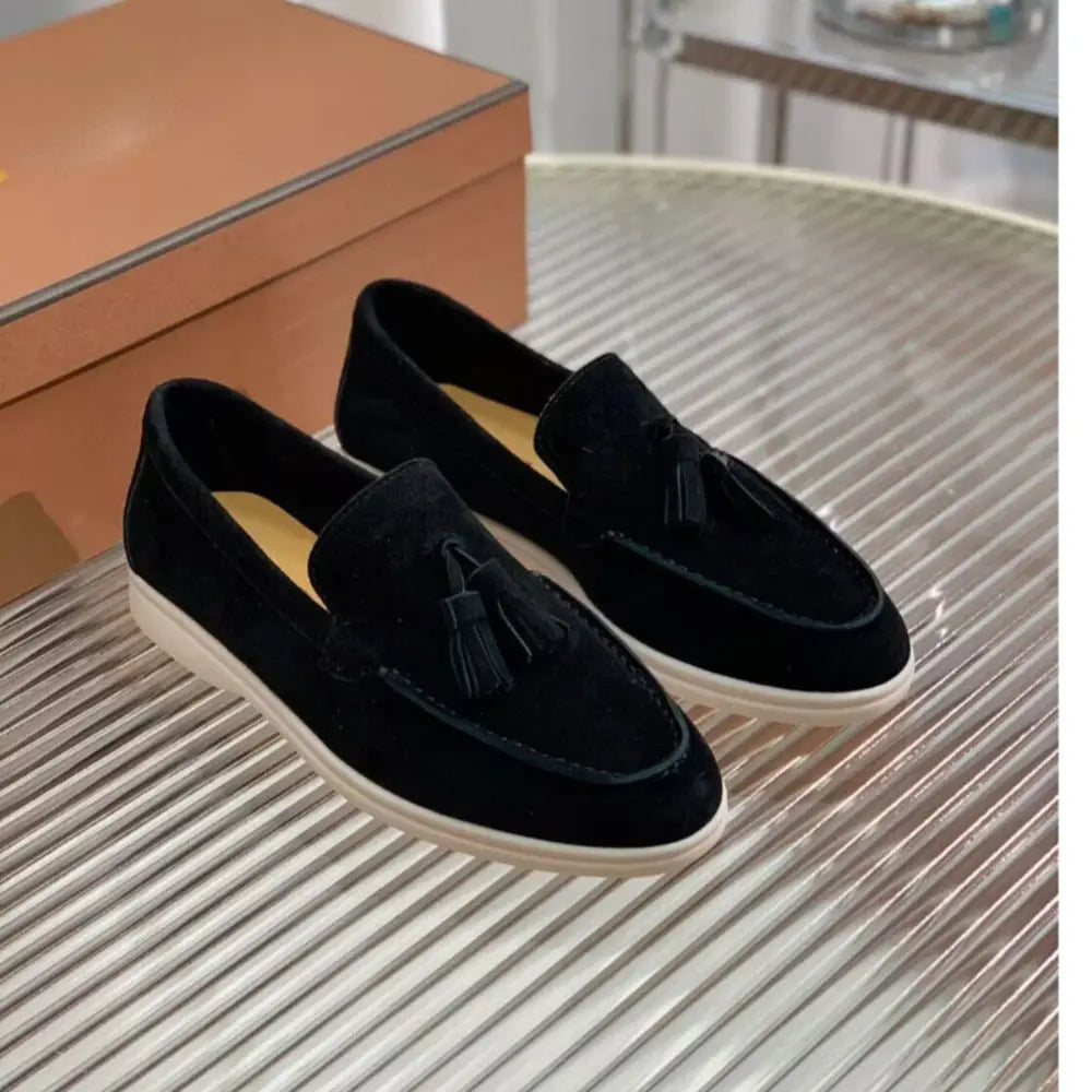 Slim Fit Suede Tassel Loafers – Brown | Casual Chic | Vintage-Inspired Elegance