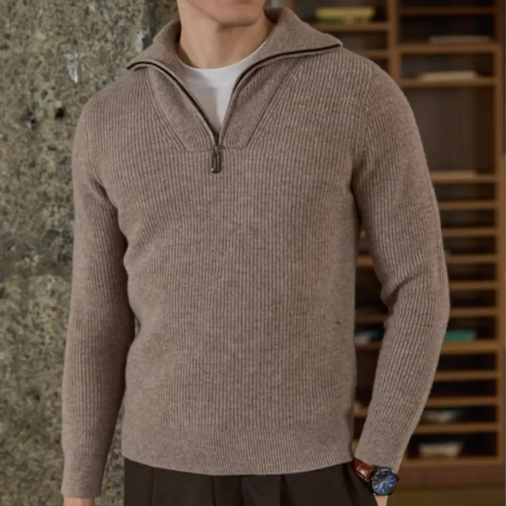 Half-height Zip Men's Long Sleeve Turtleneck Sweater – Ancient Blue | Pure Wool Knitwear