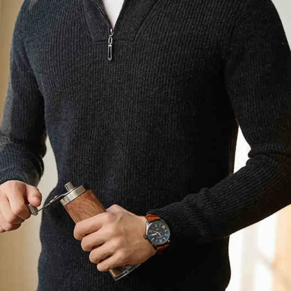 Half-height Zip Men's Long Sleeve Turtleneck Sweater – Ancient Blue | Pure Wool Knitwear