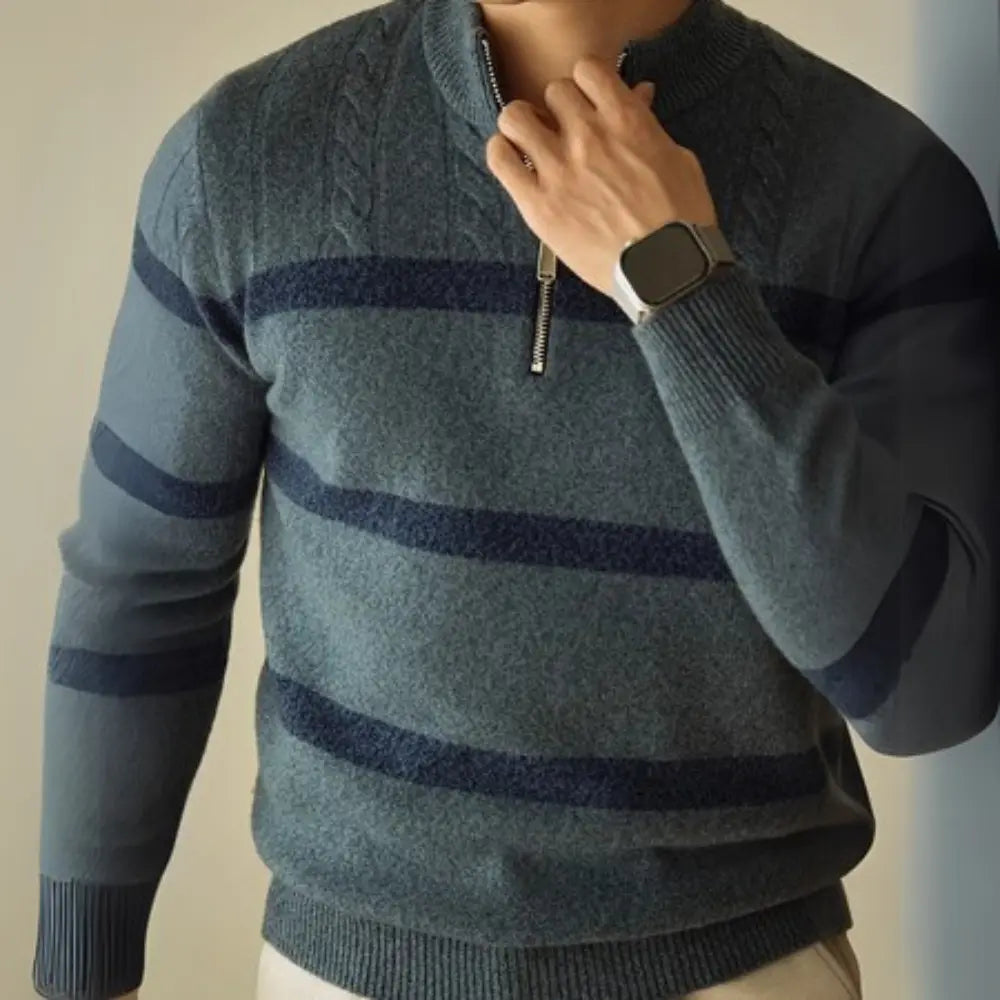 Slim Fit High-end Striped Sweater – White & Blue Gray | Casual Wear | Old Money Menswear