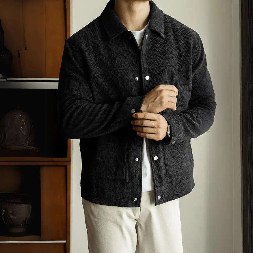 Slim Fit Textured Jacket for Men – Brown & Black | Autumn Elegance | Old Money Menswear