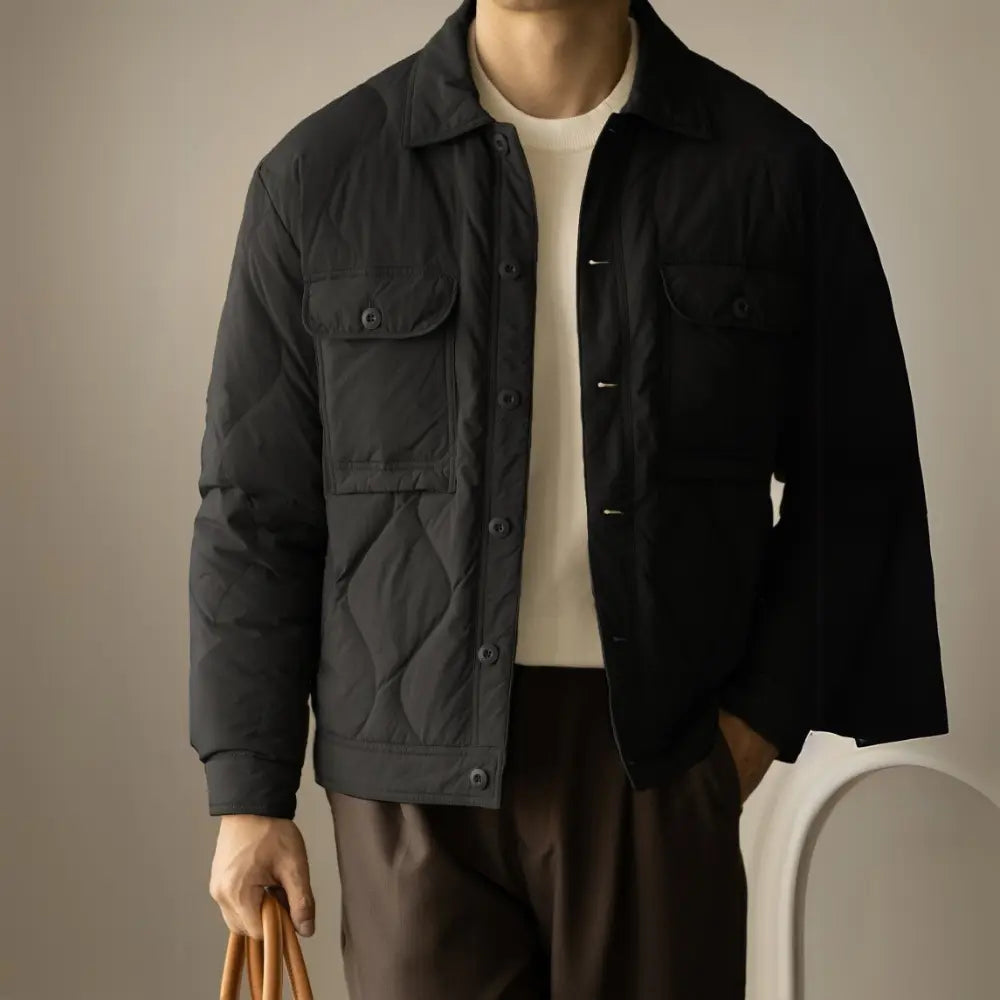 Regular Fit Seamless Lapel Mens Duck Down Jacket – Khaki & Black | Autumn & Winter Leisurewear