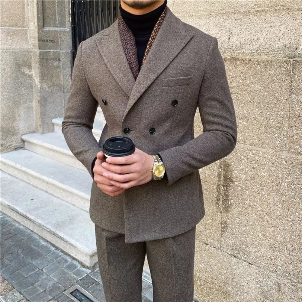 Slim Fit Double Breasted Houndstooth Suit – Grey or Brown| Boardroom to Banquet | Retro Tailoring