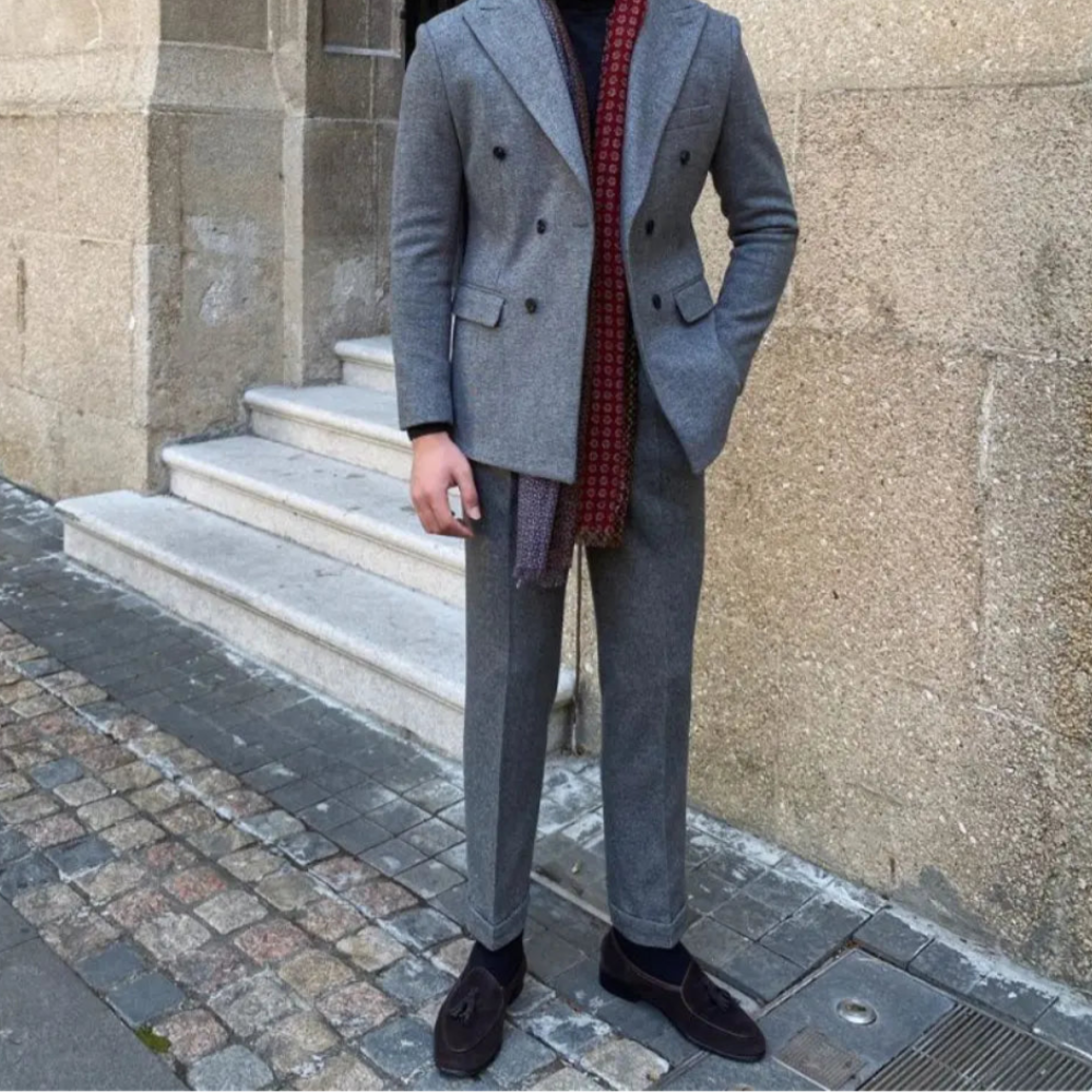 Slim Fit Double Breasted Houndstooth Suit – Grey or Brown| Boardroom to Banquet | Retro Tailoring