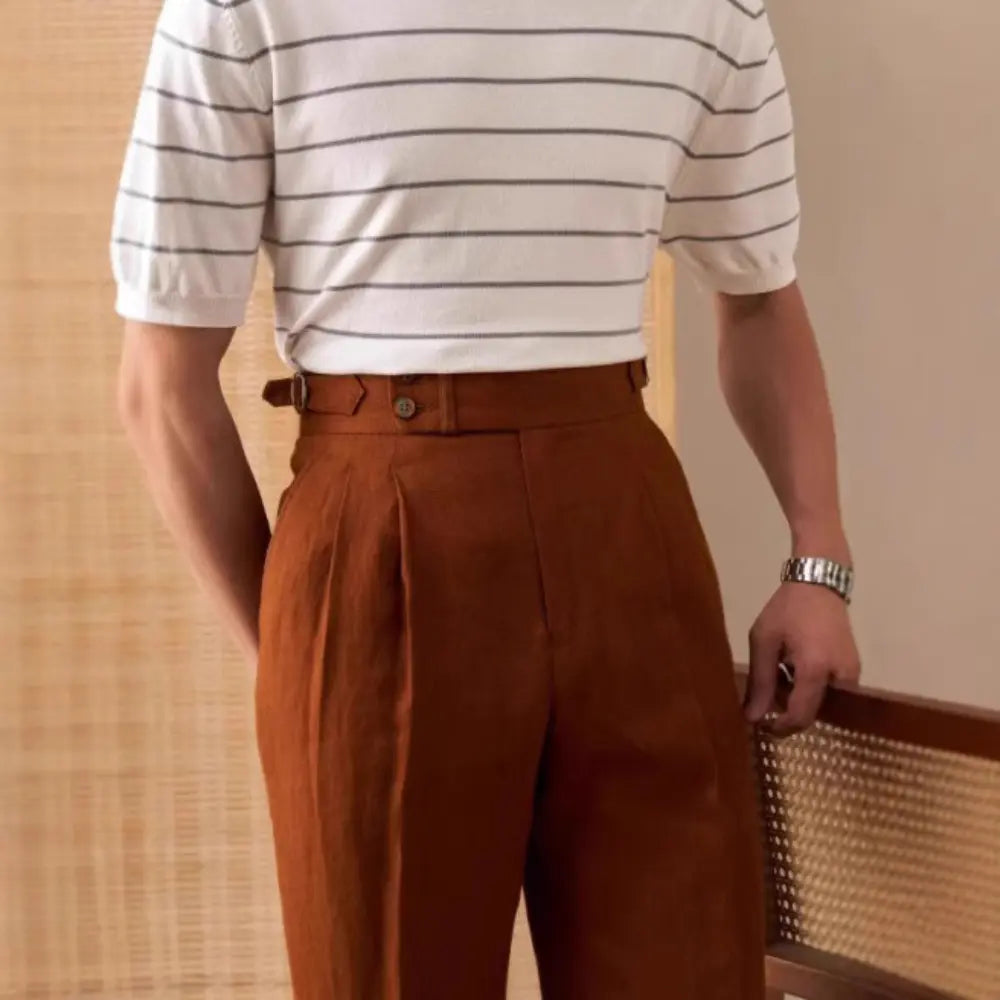 Straight Fit Double Pleated Pants – White, Black, Green & Brown | Leisure | Old Money Menswear