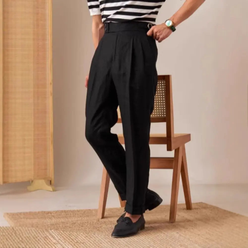 Straight Fit Double Pleated Pants – White, Black, Green & Brown | Leisure | Old Money Menswear