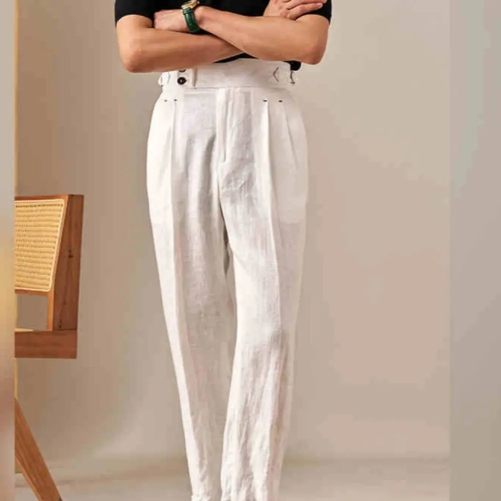 Straight Fit Double Pleated Pants – Khaki | Business Casual | Paris Buckle Detail