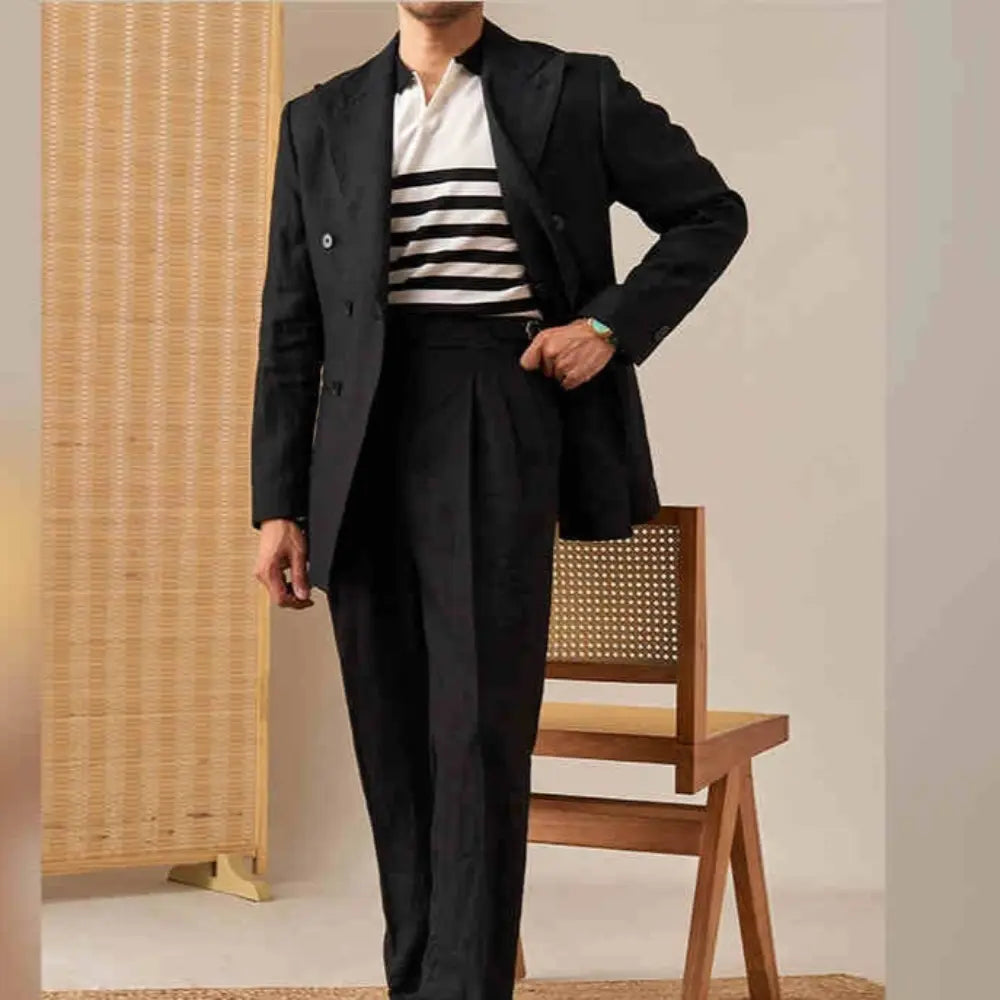 Straight Fit Double Pleated Pants – Khaki | Business Casual | Paris Buckle Detail