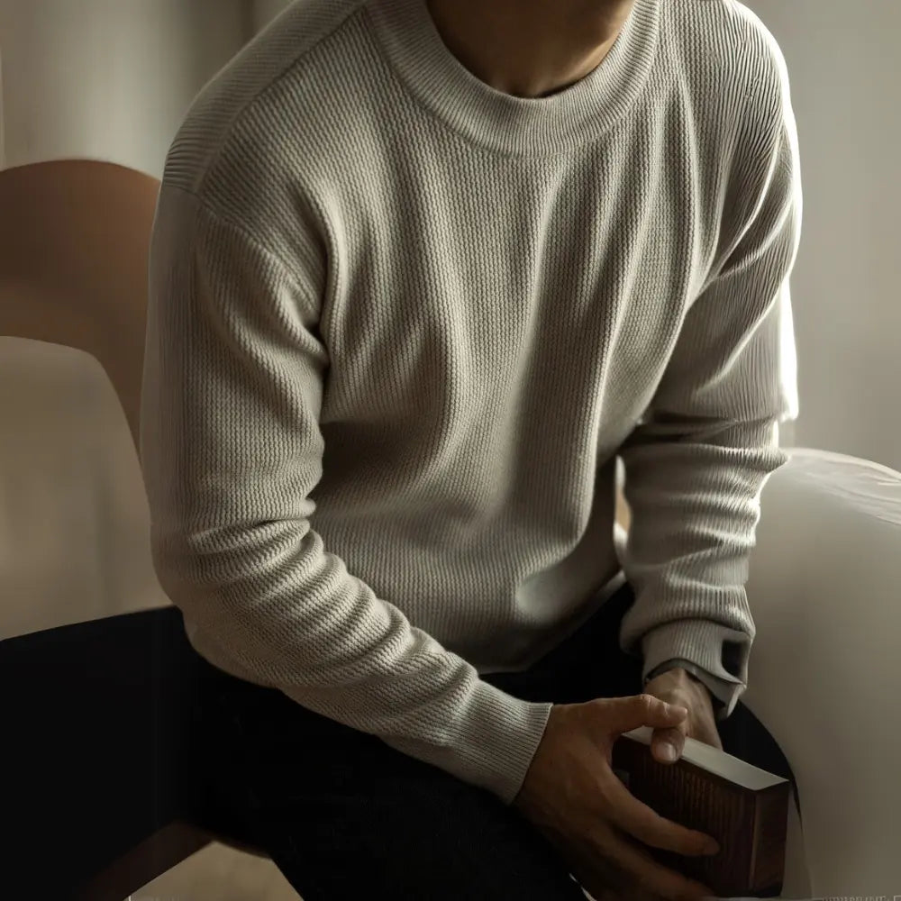 Slim Fit Jacquard Crew Neck Sweater – Olive Green | Autumn Casual | Quiet Luxury Knitwear