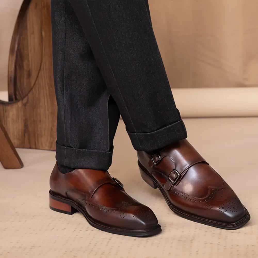 Leisure British Leather Square Toe Shoes – Brown | Buckle Loafers | Old Money Detail