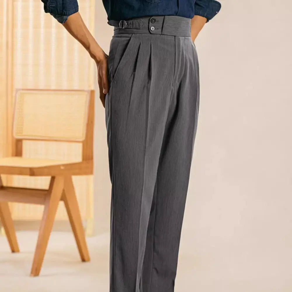 Straight Fit Draped Suit Pants – Dark Blue | Non-Iron Daily Wear | Bamboo Texture