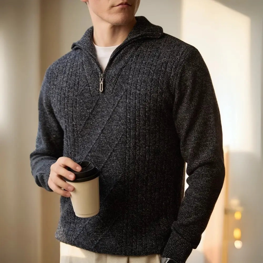 Regular Fit Warm Knitwear for Men – Black Grey | Weekend Casual | Pure Wool Elegance