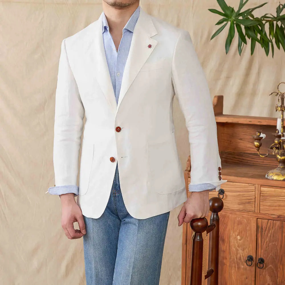 Lightweight Semi-lined Casual Linen Suit Jacket  – Pure Natural | Summer Casual | Old Money Menswear