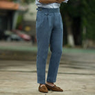 Slim Fit American Style Linen Trousers - Creamy-White, Khaki, Navy Blue | Plus Size | Retro Ankle-Banded Design Prendersons